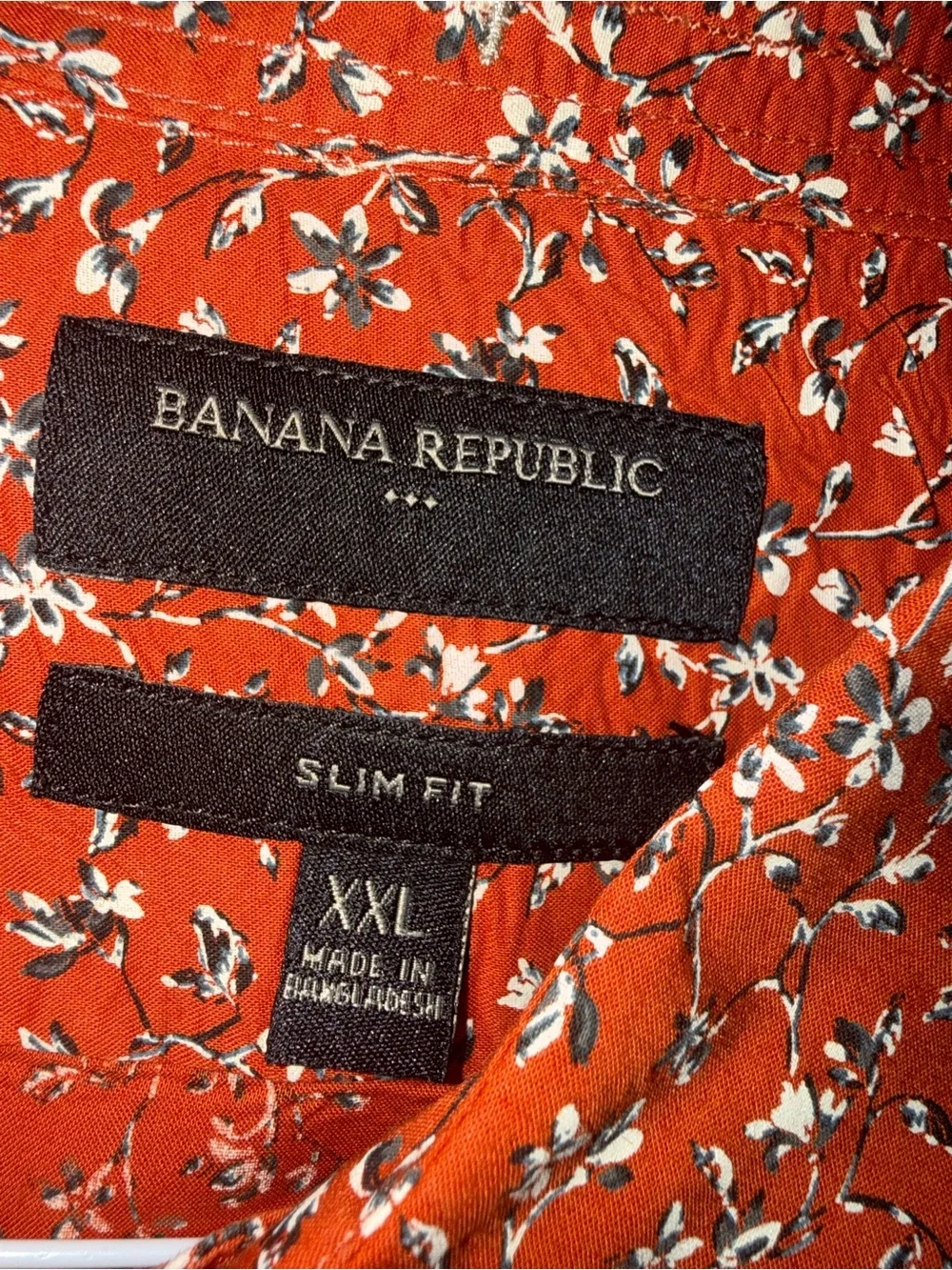 Banana Republic Men's Rust Red Short Sleeve Floral Button-Down Shirt